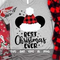 Best Christmas Ever SVG, Santa Hat Svg, Plaid Hat Svg, Christmas Trip, Plaid Mouse Svg, Mouse Ears Svg, Mouse Svg, Dxf,