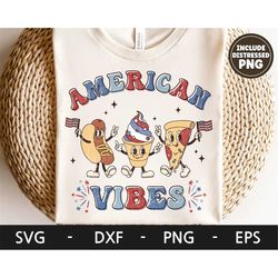 American Vibes svg, America svg, 4th of july svg, Hot dog, Pizza, Ice Cream Character, Retro svg, dxf, png, eps, svg fil