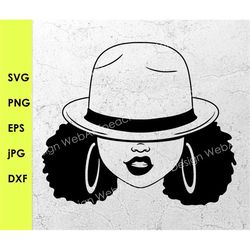 African American Hat Low Woman Lip Bite Silhouette ,Afro girl svg,Afro woman svg png dxf,Afro lady,Black woman,Cutting c