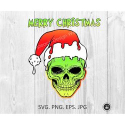 Skull Santa hat svg file,Skull svg file Skull with hat svg,Merry Christmas Skull file,Clipart,Skull Cut file,Skeleton Sv