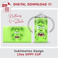 Funny 3D Inflated Puffy Monster - Seamless Sublimation Pattern - 12oz SIPPY CUP - Full Cup Wrap