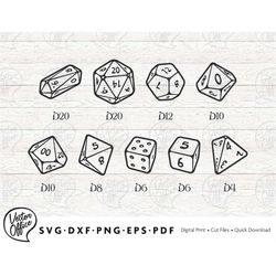 Bundle: DnD Dice SVG, Dungeons and Dragons svg, d20 Dice, Dice Clipart, dnd Iron On, Dice Cut File, Polyhedral Dice, Pdf
