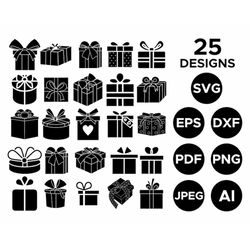 presents svg bundle, present svg, gift svg, gift box svg, christmas gift svg, ribbon svg, presents clipart, svg cut file