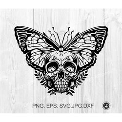 Skull Butterfly SVG, Skeleton SVG, Gothic Sticker Shirt Graphic Illustration, Cricut Cameo Printable Clipart Vector Digi