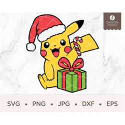 Pikachu Christmas SVG, Pikachu Santa svg, Pikachu Candy Cane SVG, Pokemon SVG, svg png jpg dxf eps Cricut Silhouette Cut
