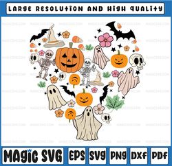 Retro Halloween Heart Collage Ghost Skeleton Candy Pumpkins png Pumpkin png, Ghost png , Boo png , Spooky Png, Sublimati