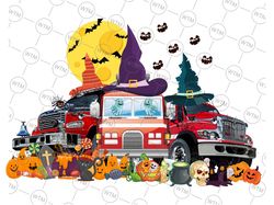 Happy Halloween Firefighter Png, Pumpkin Fire Truck Witch Ghost Png, Firefighter Png Sublimation