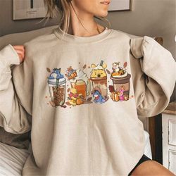 Winnie The Pooh Coffee Latte Shirt Sweatshirt Hoodie , Vintage Fall Season Sweater , Fall Coffee Shirt , Cute Halloween