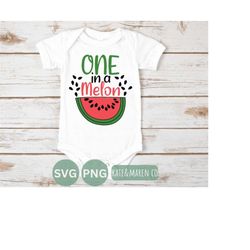 one in a melon svg, melon birthday onesie png, first birthday melon baby cricut cut file and sublimation