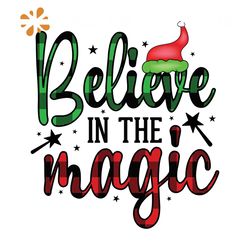 Believe In The Magic Png, Christmas Png, Buffalo Plaid Png, Xmas Hat Png