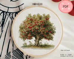 Cross Stitch Pattern,Apple Tree,Instant Download ,PDF, Botanical,Watercolor Fruit X Stitch Chart