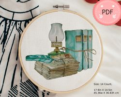 Old Books And Letters Cross Stitch Pattern , Pdf Instant Download , Watercolor X Stitch , Old School Supplies