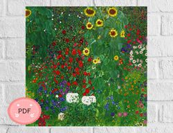 Farm Garden with Sunflowers Cross Stitch Pattern, Gustav Klimt, X Stitch Chart , Digital File ,Famous Paintings