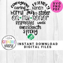 Instant Download Cut File / Girl Scouts Heart Words Trefoil /  svg pdf png cutting files for silhouette or cricut