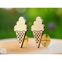 Ice Cream Cone Stud Earrings SVG  PNG  Glowforge Cricut DIY Laser Cut Template  Wood Acrylic Metal  Commercial Use Digit