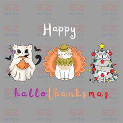 Happy Hallothanksmas Cat PNG, Cat Clipart, Fall PNG, Halloween png, Christmas PNG, Western Png, Instant Download, Sublim