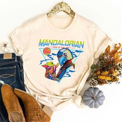 Retro Mandalorian And Baby Yoda T-shirt, This Is The Way Shirt, Grogu T-shirt, Star Wars Shirt, Mandalorian T-shirt, Vin