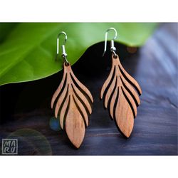Feather Inspired Earrings SVG  Wood, Leather Laser Cut File  Glowforge, Cricut Template Design  Commercial Use File  DIY