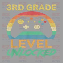 Gamer Back To School Gamepad 3rd Third Grade Level Unlocked Png, Png For Shirt, Png Files For Sublimation, Digital Downl