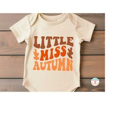 Little Miss Autumn SVG PNG, Wavy Retro Fall SVG, Girls, Kids, Toddlers, Babies, Cute Onesie Svg, Cricut Svg Cut File, Fa