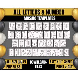 All Letters | Numbers Balloon Mosaic Template, 1-6ft All size Balloon Mosaic, Mosaic Alphabet, Mosaic Numbers