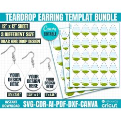 Teardrop Earring Template Bundle, Teardrop Earring Svg, Teardrop Earring Sublimation Canva Template, Earring Template Fo