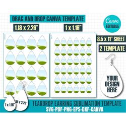teardrop earring sublimation canva template, sublimation earring template svg, 8.5x11 sheet earring template for sublima