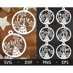 Christmas Ornament svg Bundle, Round Acrylic Ornament, Christmas svg, Snowflake svg, Laser Cut Files, eps, png, dxf, svg