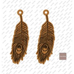 Peacock Feather Earrings Svg - Glowforge Files - Laser Cut Earrings - Cricut Cut File - Boho Layered Feather Earrings