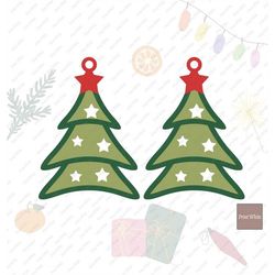 Christmas Tree Stacked Earrings Svg Cricut Cut File Leather Earring Template Teardrop Silhouette Svg Laser Cut Pendant D