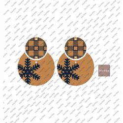 Christmas Round Two Part Circle Drop Laser Engraved Earrings SVG, Snowflake Earrings Svg Glowforge Files Laser Cut Earri