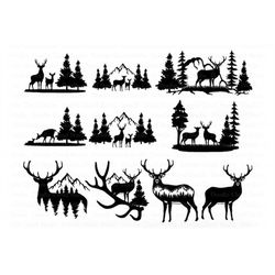Deer Bundle SVG, Deer and Mountains SVG Files for Silhouette & Cricut. Wildlife Svg, Adventure Svg, Deer and Mountains C