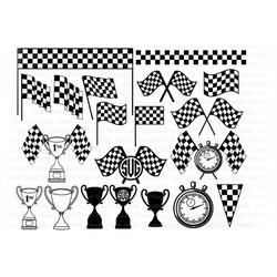 Race Flags SVG, Checkered Flag, Race Trophy Svg, Monogram Svg, Racing Stopwatch, Racing SVG Files for Silhouette and Cri