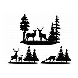 Deers Bundle SVG, Deer SVG Files for Silhouette & Cricut. Wildlife Svg, Landscape Svg, Forest Deer Clipart, Hunting SVG,