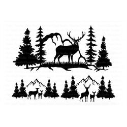 Deer and Mountains SVG Files for Silhouette & Cricut. Wildlife Svg, Adventure Svg, Deer and Mountains Clipart, Hunting S