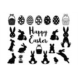 Easter SVG, Easter Bunny SVG, Easter Egg svg, Easter Basket SVG Files for Silhouette Cameo and Cricut. Easter Clipart pn