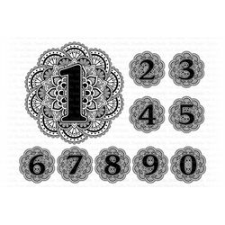 Mandala Numbers SVG, Number SVG Set of 10, Zentangle Numbers SVG Files for Silhouette Cameo & Cricut.  Numbers for Birth