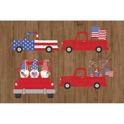 Truck SVG, Patriotic Truck SVG Files for Silhouette & Cricut. Patriotic Red Truck with Gnomes Svg, Amercian Flag, Firewo