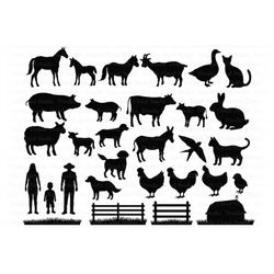 Farm SVG, Farm Animals SVG Files for Silhouette and Cricut. Hen, Rooster, Cow, Pig, Horse, Barn, Fence, Goose, Donkey, R