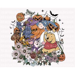 Halloween Bear And Friend PNG, Halloween Floral Png, Halloween Pumpkin Png, Trick Or Treat Png, Halloween Masquerade Png
