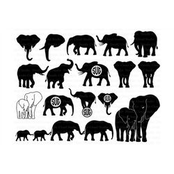 Elephants SVG, Elephant family, Elephant Monogram SVG files for Silhouette Cameo and Cricut. Mom & Baby Elephant svg. Cl