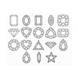 Gems SVG, Diamond SVG, Precious Stone SVG files for Silhouette Cameo and Cricut. Gemstones Clipart png included.
