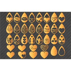 Love Earring SVG, Teardrop Earrings SVG, Earrings Valentine SVG, Cut Files. Heart Earring svg, Digital Earring, Pendant,