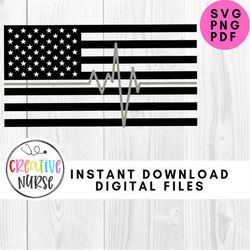 Instant Download Cut File SVG / Thin Gray Line Flag Heartbeat Corrections Officer /  svg pdf png cutting files for silho