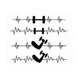 Heartbeat barbell SVG, Cardiogram  Muscle SVG,Heart beat weights SVG files for Silhouette Cameo and Cricut. Cardio Gym