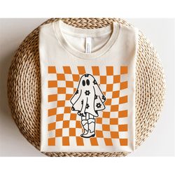 Checkered ghost svg, Daisy ghost svg, Cowboy boots svg, Western ghost outline svg, Checkered Halloween shirt svg, Spooky