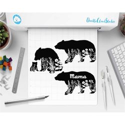 Floral Bear SVG, Mama Bear SVG Files for Silhouette Cameo and Cricut. Floral Animal, Floral Mama Bear and Baby SVG, Wild