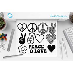 Peace Love Bundle SVG, Peace Symbol Svg, Peace Sign Mandala,Heart Mandala, Peace Love SVG Files for Silhouette & Cricut.