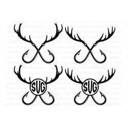 Fishing Hunting SVG, Deer Horns and Hooks SVG, Hunting and Fishing SVG Files for Silhouette & Cricut. Deer Horns and Hoo