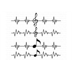 Musical Notes SVG, Musical Heart beat SVG Files for Silhouette Cameo and Cricut. Treble clef, Notes clipart PNG included